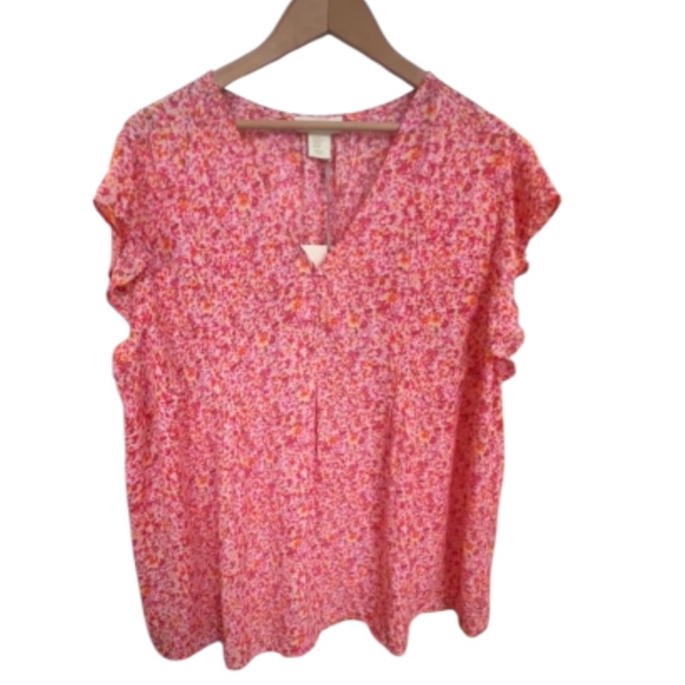 Cynthia Rowley Women’s Plus 2X Floral V-Neck Short Sleeve Blouse New With Tags